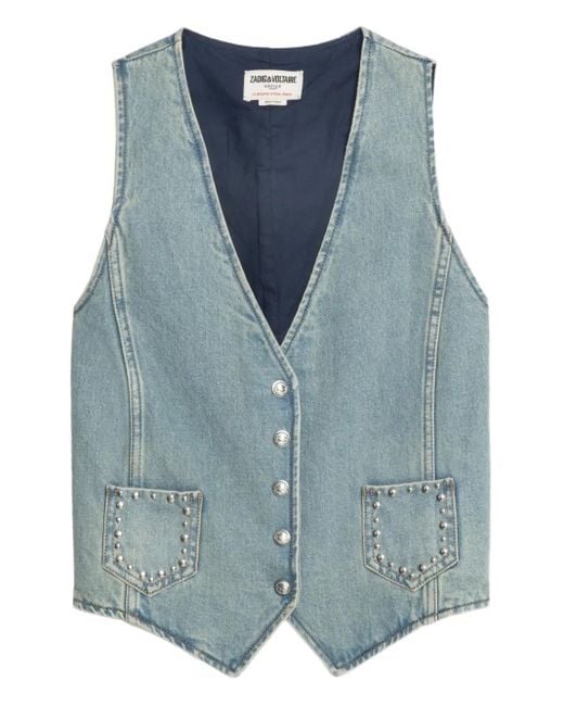 Zadig & Voltaire Blue V-neck Studded Waistcoat