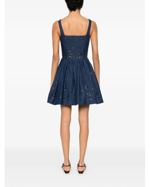 Maje Blue Sequin-Embellishment Square-Neck Mini Dress