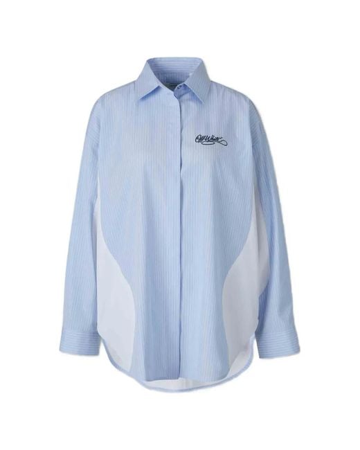 Off-White c/o Virgil Abloh Blue Striped Embroidered-Logo Shirt
