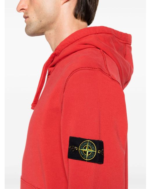 Stone Island Red Compass-badge Cotton Hoodie for men