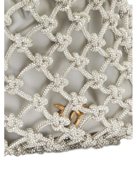 Pinko White Woven Mesh Bucket Bag