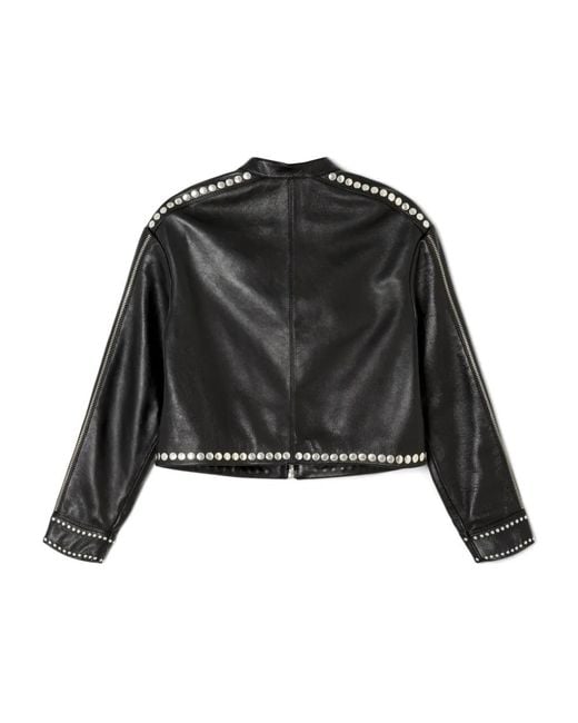Re/done Black Stud-Embellished Biker Jacket