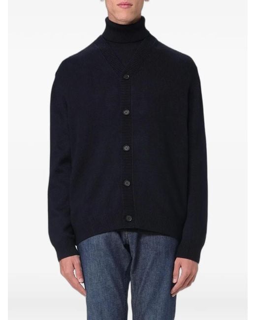 Emporio Armani Blue V-Neck Button-Up Cardigan for men