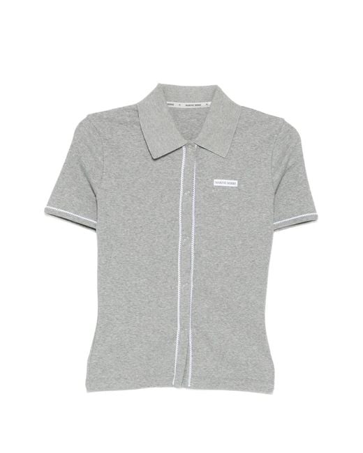 MARINE SERRE Gray Ribbeb Jersey Polo Shirt