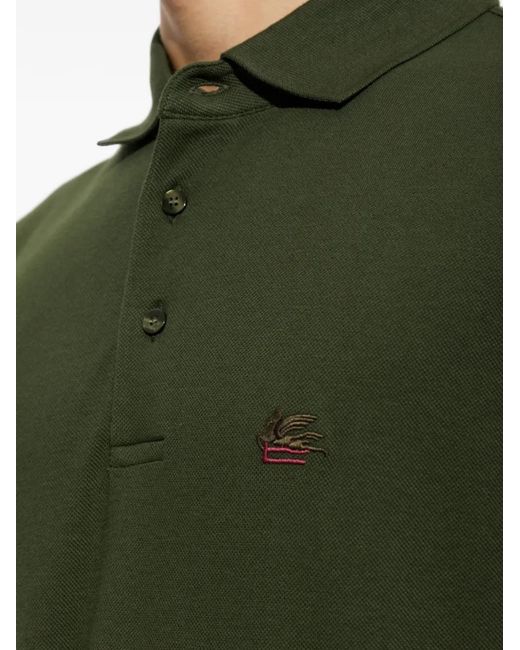 Etro Green Embroidered-Logo Polo Shirt for men