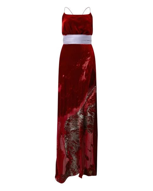 Roberto Cavalli Red Marine-Print Slit Maxi Dress