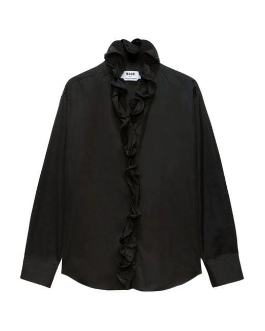 MSGM Ruffled Collar Shirt Black
