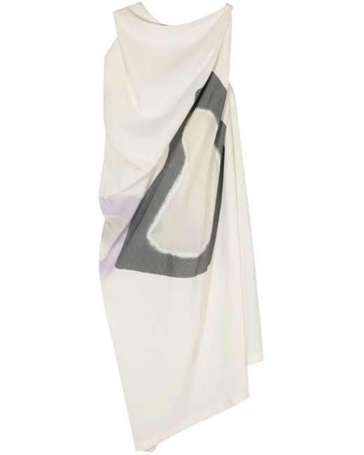 Issey Miyake White Asymmetrisches Kleid mit Print