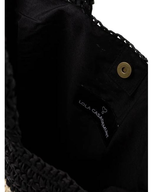 Lola Casademunt Black Embroidered Striped Beach Bag