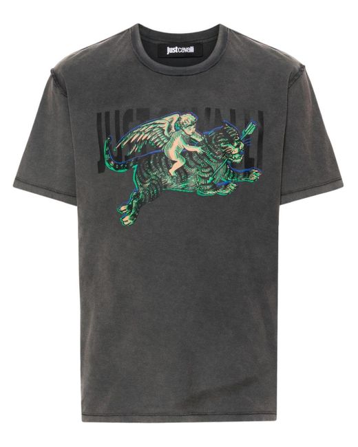 Just Cavalli Gray Angel Tiger-print T-shirt for men