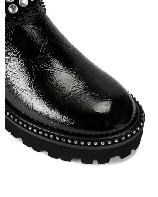 Kurt Geiger Black Leather Crystal-Strap Ankle Boots