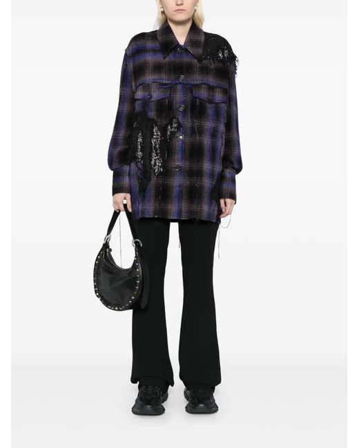 Song For The Mute Blue Embellished Check Pattern Jacket