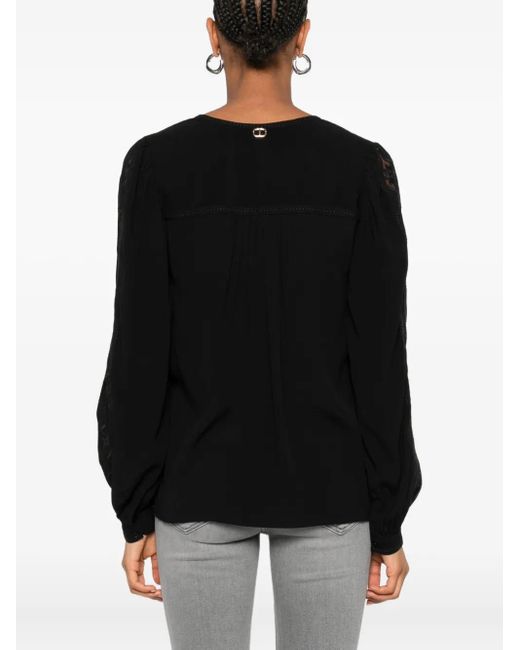 Twinset パフスリーブ Vネック トップ Black