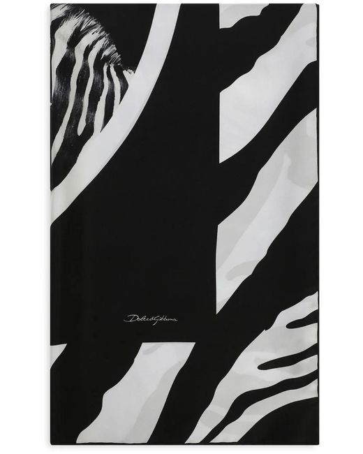 Dolce & Gabbana Black Large Zebra-Print Twill Scarf
