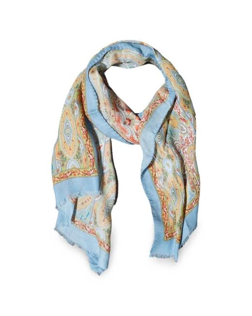 Etro Blue Paisley-Print Frayed Scarf