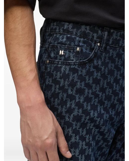 Karl Lagerfeld Blue All-over Monogram-print Jeans for men