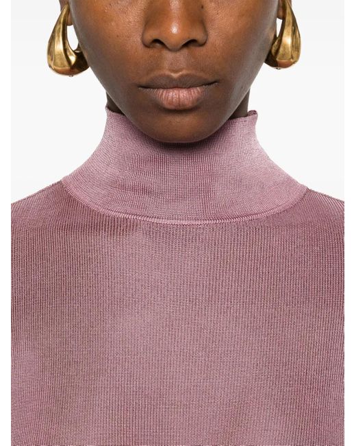 Saint Laurent Pink Mock Neck Long Sleeve Dress
