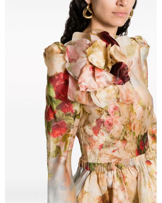 Zimmermann Natural Floral-appliqué Silk Mini Dress