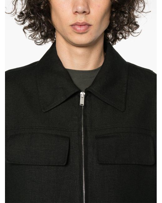 Lardini Black Linen Chambray Zipped Jacket for men
