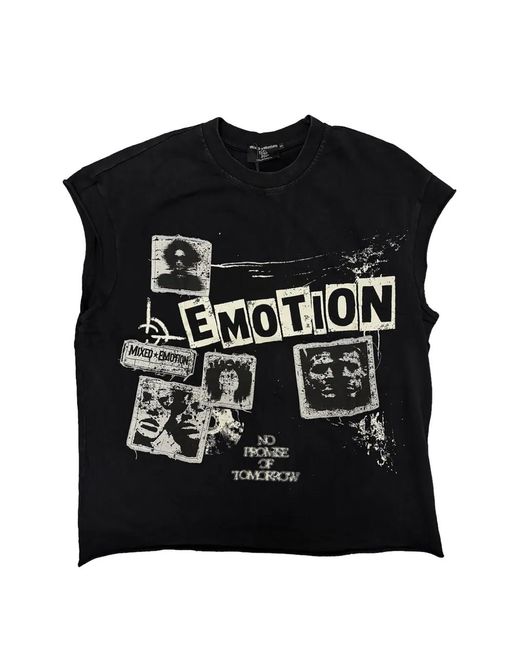 Mixed Emotions Black Newspaper Graphic-Print Sleeveless T-Shirt for men