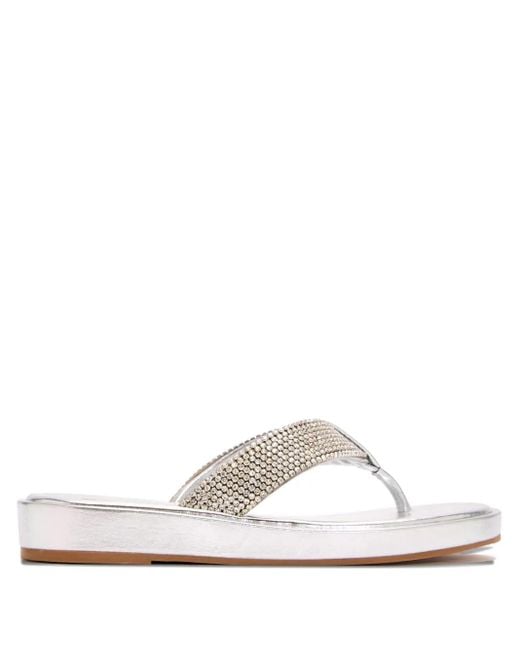 SCHUTZ SHOES White Crystal-Embellished Thong Sandals