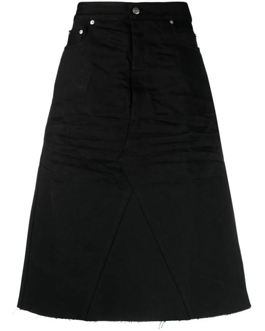 Rick Owens Black Distressed-Finish Knee-Length Denim Skirt for men