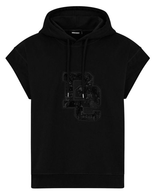 DSquared² Black Sequin-logo Cotton Hoodie for men