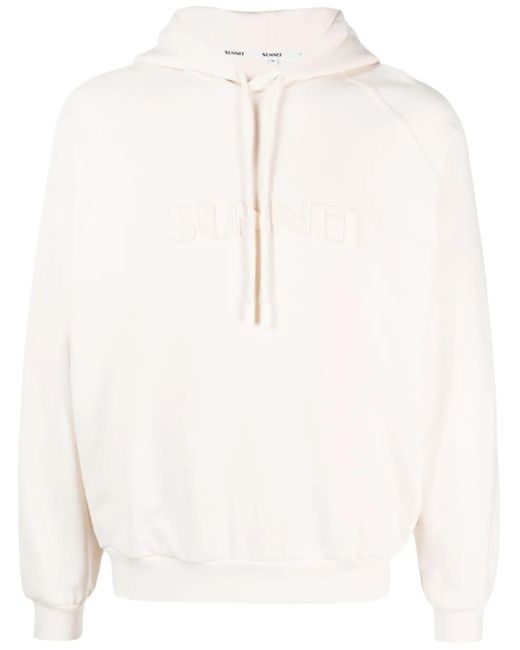 Sunnei White Embroidered-Logo Cotton Hoodie for men