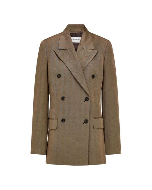 Ferragamo Brown Double-Breasted Blazer