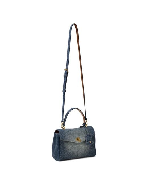 Ralph Lauren Blue Small Farrah Leather-Trim Denim Tote Bag