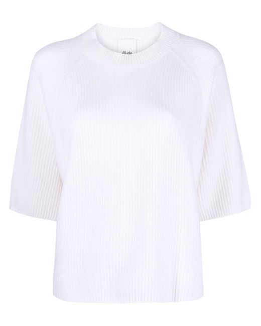 Allude White Half-length Sleeve Ribbed Cashmere Jumper