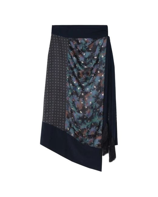 3.1 Phillip Lim Blue Desert Flower Draped Wrap Midi Skirt