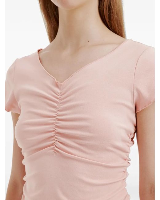 B+ AB Pink Ruched Lettuce-Trim T-Shirt