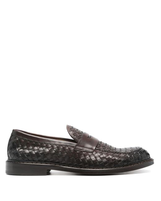 Doucal's Gray Interwoven Leather Loafers for men