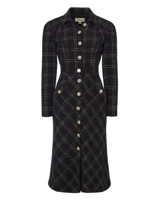 Temperley London Black Colonel Check-Pattern Button Midi Dress