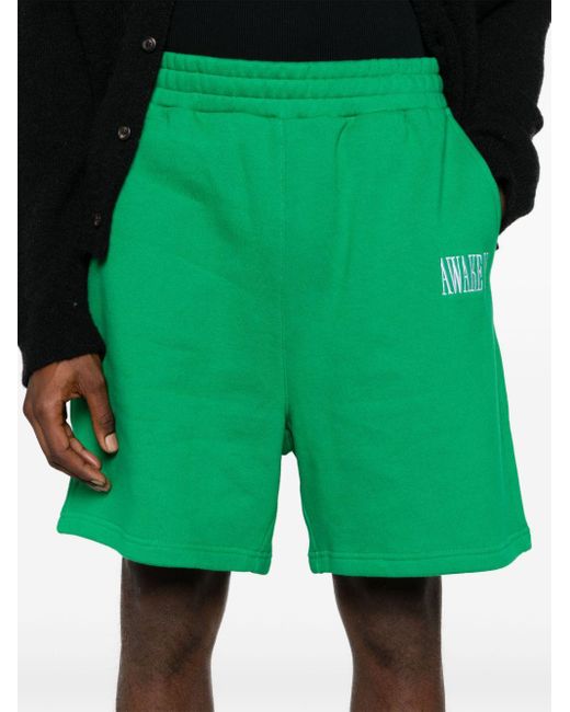 AWAKE NY Green Logo-patch Track Shorts for men