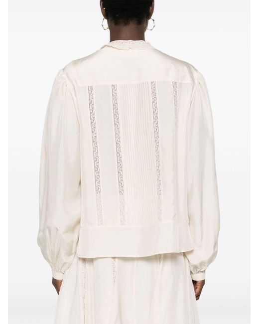 Isabel Marant White Zayen Lace-trim Silk Shirt
