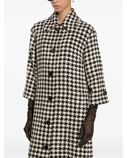 Dolce & Gabbana White Single-Breasted Macro-Houndstooth Wool Coat