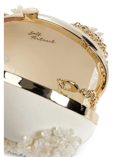 Self-Portrait White Floral-Appliqué Satin Clutch Bag