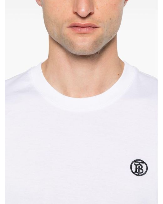 Camiseta con logo bordado Burberry de hombre de color White