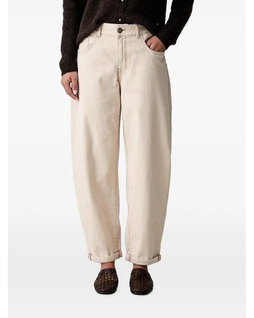 Mos Mosh Natural Mmhellen Stripe-Pattern Wide-Leg Trousers