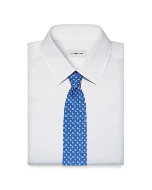Ferragamo Blue Mallard-Print Silk Tie for men