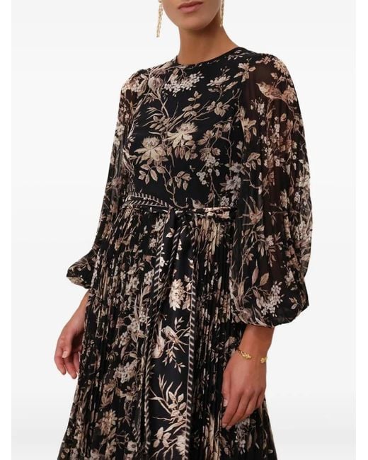 Zimmermann フローラル プリーツドレス Black