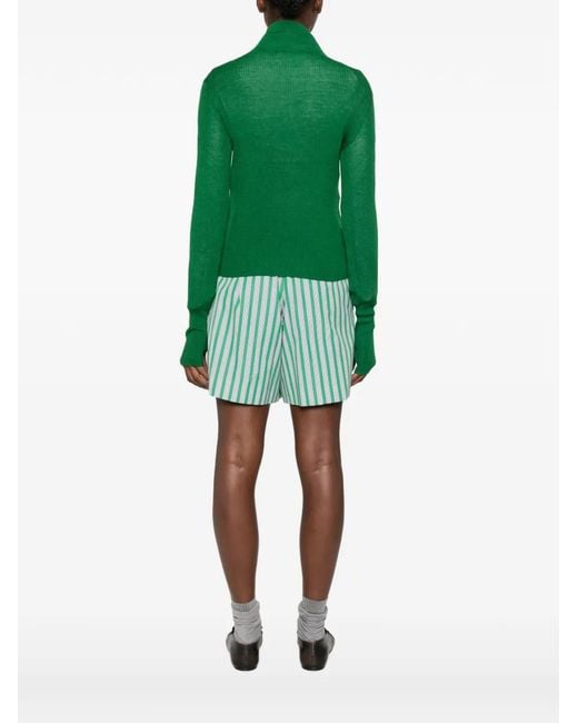 Frankie Shop Green Sade Ribbed-Knit Half-Zip Sweater