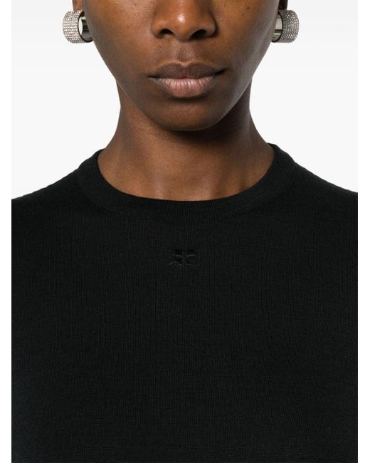 Courreges Black Logo-embroidered Ribbed Top