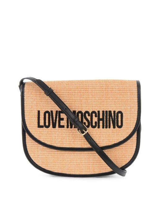 Love Moschino Natural Logo-Embroidered Cross Body Bag