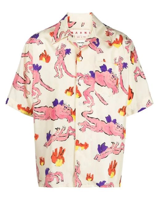 Marni Pink Printed Bowling Shirt for men