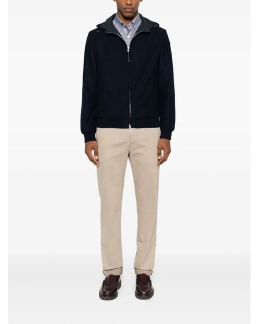 Fedeli Blue Hooded Zip Jacket for men