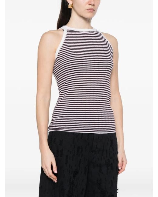 Aragona Red Striped-Pattern Ribbed Top