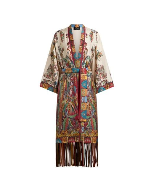 Etro White Fringed Silk Oversized Jacket
